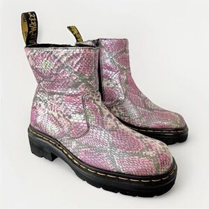 Vintage Dr Martens DM’s Pink Snake Skin Pattern Combat Moto Style Boots England